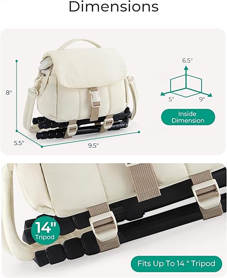 BAGSMART Small Camera Bag, DSLR Camera Case for Camera Lens & Accessories, Ultra-Light Compact Crossbody Camcorder Bags with Rain Cover/Tripod Holder, Irovy White - Image 6