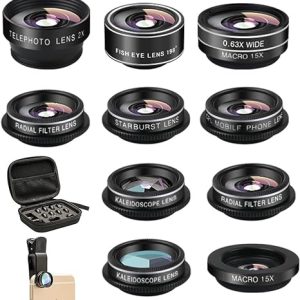 Phone Camera Lens (11 Lenses) Phone Lens Kit, Clip on Fisheye/Macro/Wide Angle Lens Attachment with Travel Case for iPhone 14 13 12 11 Xs X Pro Max Samsung Android Smartphone
