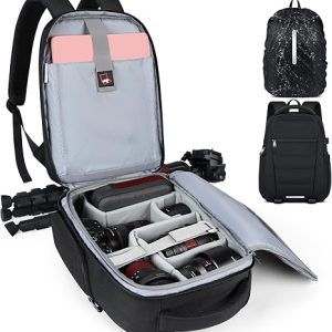 Camera Bag Professional Camera Backpack for DSLR SLR Mirrorless Camera Waterproof Camera Laptop Backpack 14 Inch with Rain Cover Anti Theft Travel Camera Case Large Capacity Photography Backpack Black