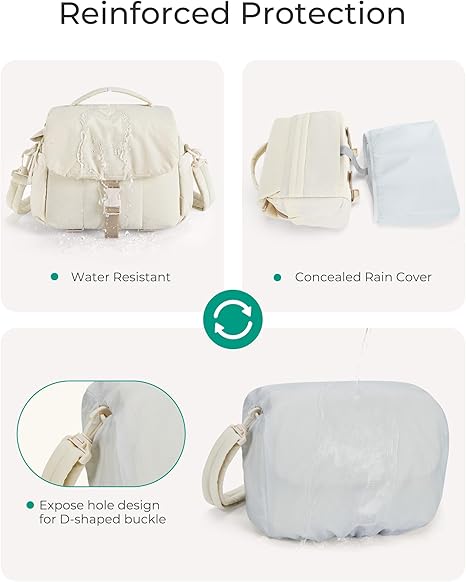 BAGSMART Small Camera Bag, DSLR Camera Case for Camera Lens & Accessories, Ultra-Light Compact Crossbody Camcorder Bags with Rain Cover/Tripod Holder, Irovy White - Image 5