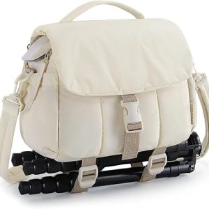 BAGSMART Small Camera Bag, DSLR Camera Case for Camera Lens & Accessories, Ultra-Light Compact Crossbody Camcorder Bags with Rain Cover/Tripod Holder, Irovy White