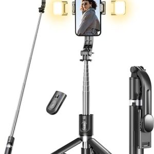 Selfie Stick Tripod with Light, 45'' Selfie Stick with Wireless Remote, Portable Phone Tripod Compatible with iPhone 15 Pro Max/15/14 Pro/14/13, Samsung S22/ S23 Ultra/Android Smartphone