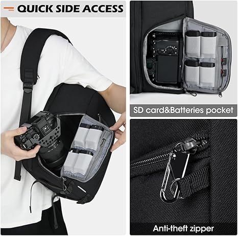 Camera Bag Professional Camera Backpack for DSLR SLR Mirrorless Camera Waterproof Camera Laptop Backpack 14 Inch with Rain Cover Anti Theft Travel Camera Case Large Capacity Photography Backpack Black - Image 3