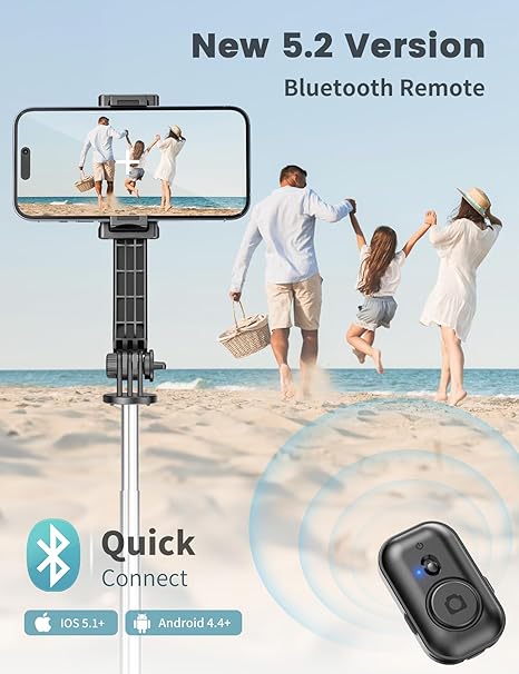 Selfie Stick Tripod with Detachable Phone Holder, 41.7" Extendable Phone Tripod with Remote, 360° Rotatable Tripod Stand for iPhone, Samsung, and Android Smartphones (Black) - Image 4
