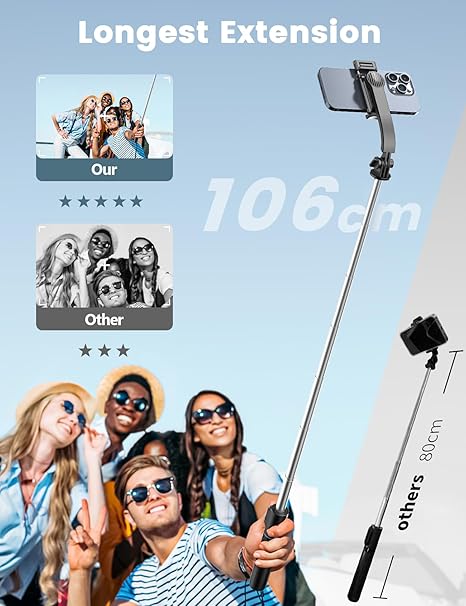 Selfie Stick Tripod with Detachable Phone Holder, 41.7" Extendable Phone Tripod with Remote, 360° Rotatable Tripod Stand for iPhone, Samsung, and Android Smartphones (Black) - Image 2