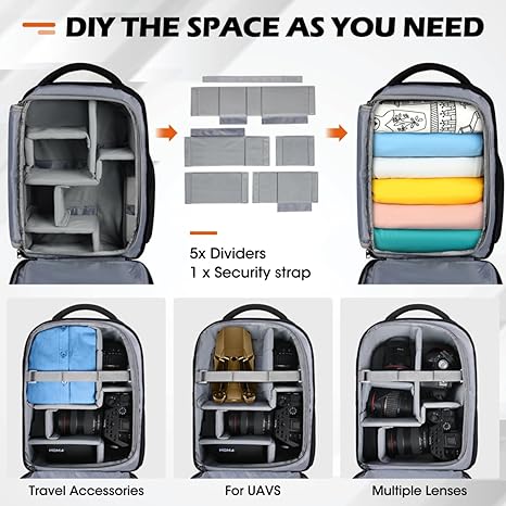 Camera Bag Professional Camera Backpack for DSLR SLR Mirrorless Camera Waterproof Camera Laptop Backpack 14 Inch with Rain Cover Anti Theft Travel Camera Case Large Capacity Photography Backpack Black - Image 4