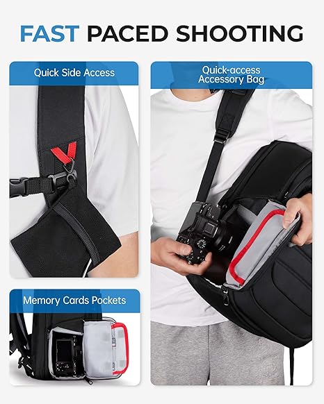 BAGSMART Camera Backpack, Expandable DSLR Professional Camera Bags for Photographers, Photography Drone Backpack with 15.6" Laptop Compartment, Rain Cover & Tripod Holder, Beige - Image 4