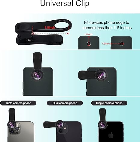 Godefa Phone Camera Lens Kit, 14 in 1 Lenses with Selfie Light for iPhone 14 13 12 11 Xs X Pro Samsung and Other Andriod Smartphone, Universal Clip on Wide Angle+Macro+ Fisheye Camera Lenses - Image 3