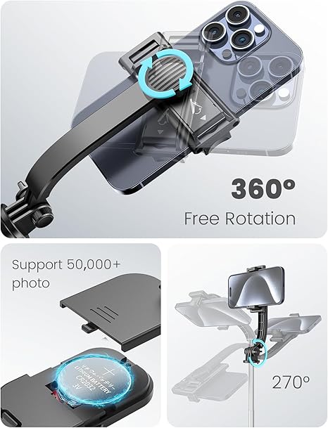 Selfie Stick Tripod with Detachable Phone Holder, 41.7" Extendable Phone Tripod with Remote, 360° Rotatable Tripod Stand for iPhone, Samsung, and Android Smartphones (Black) - Image 5